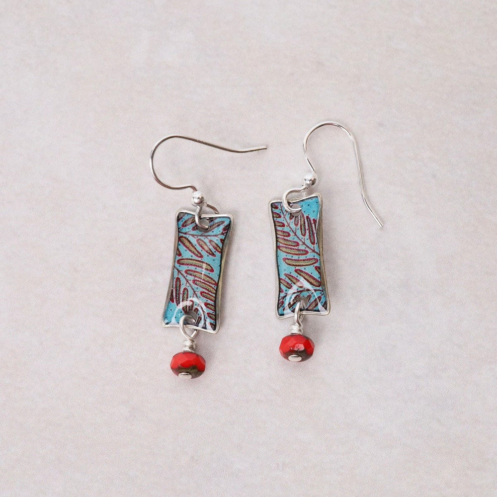 EAR-JM Red Fern Earrings with Red Beads