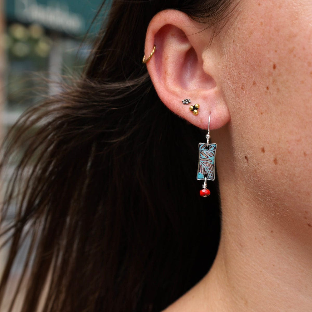 EAR-JM Red Fern Earrings with Red Beads