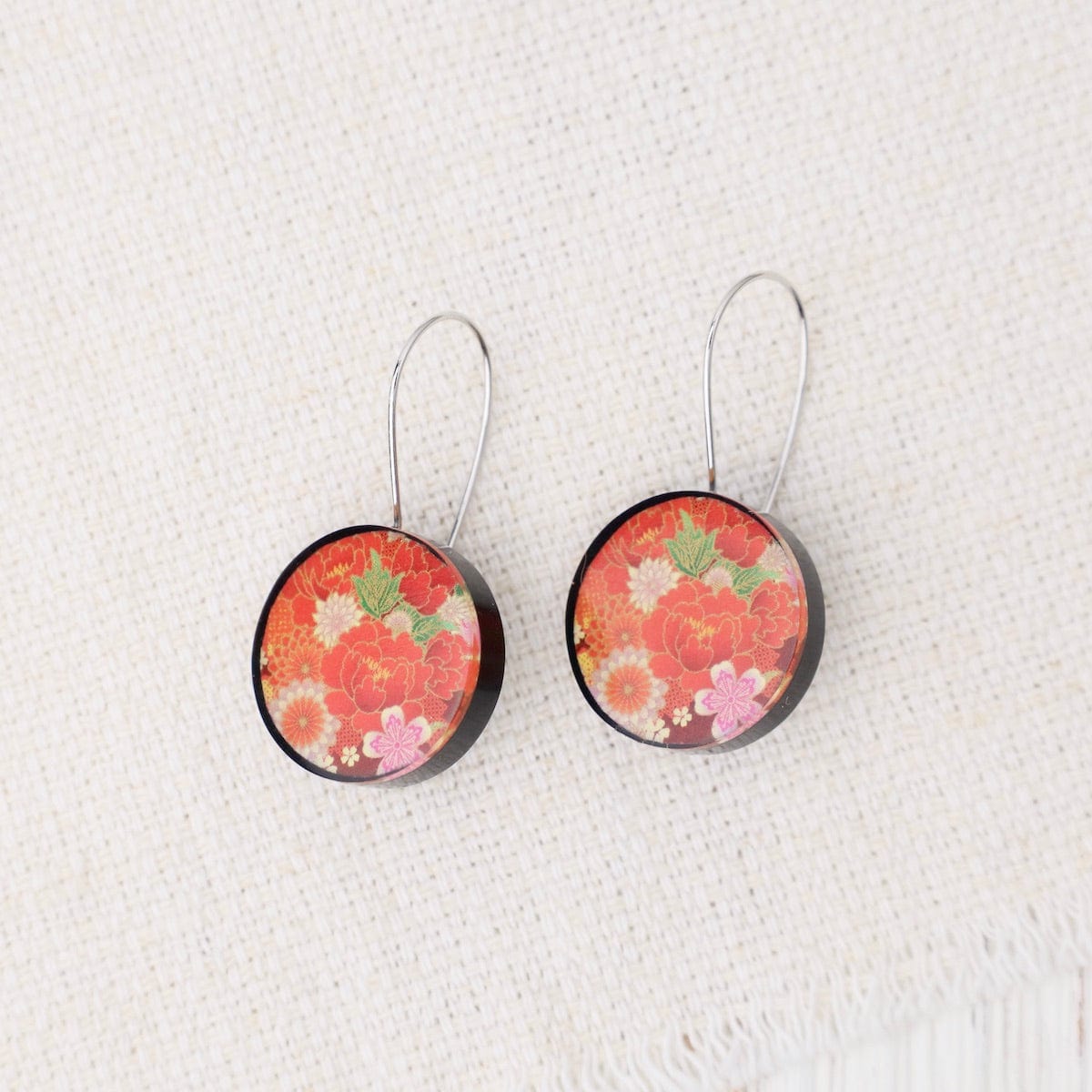 EAR-JM Red Kimono Round Earrings