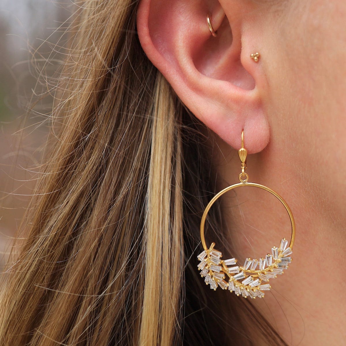 Gold fern hot sale hoop earrings