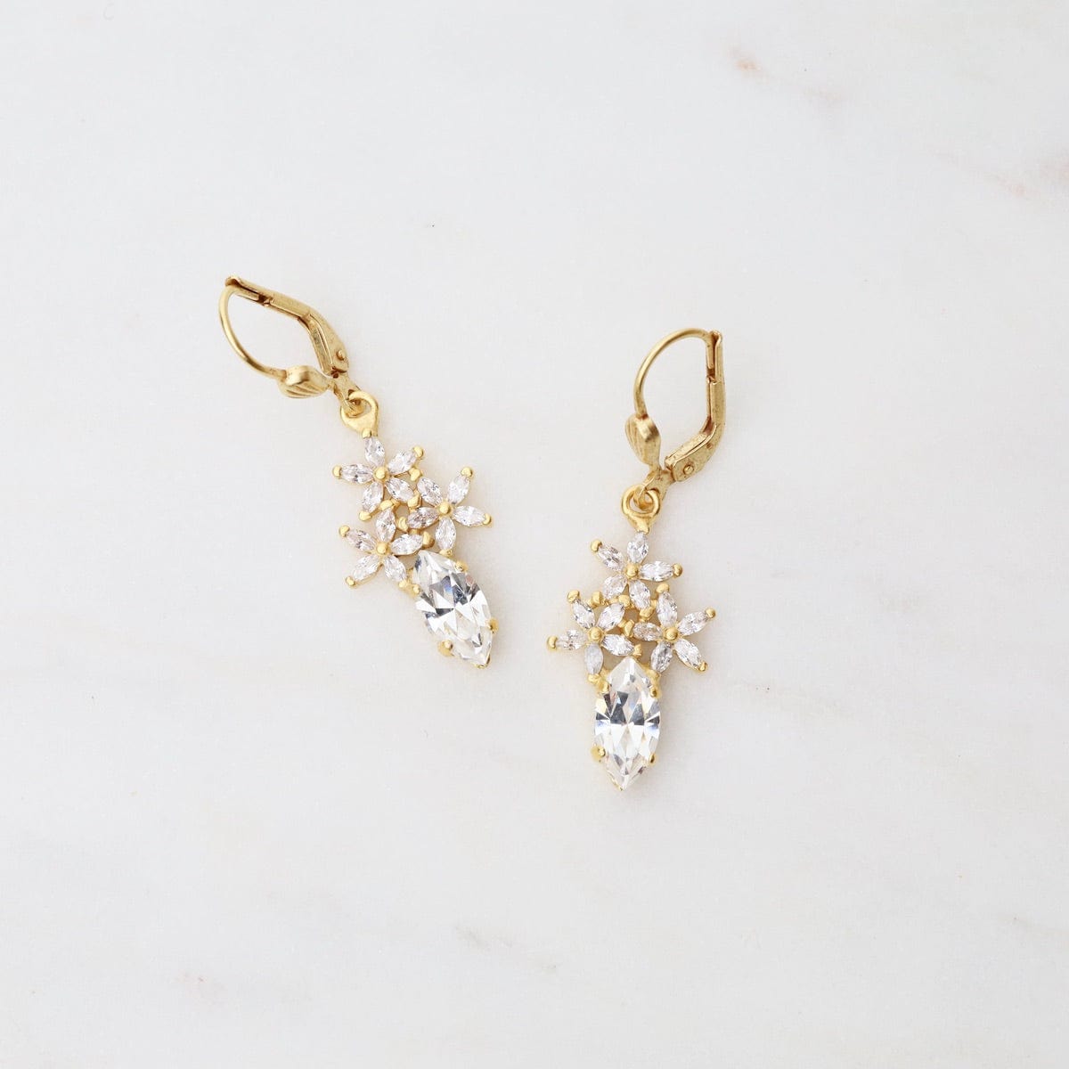 EAR-JM Rhinestone Flower and Clear Crystal Earrings - Gold Plate