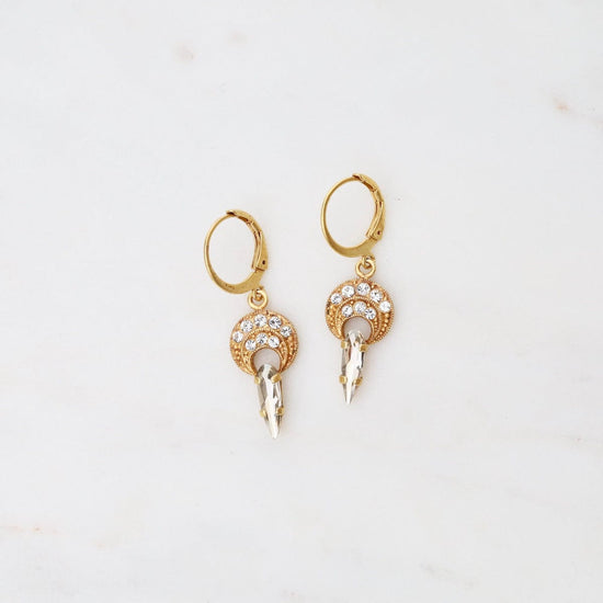 EAR-JM Round Earrings with Clear Crystal - Gold Plate