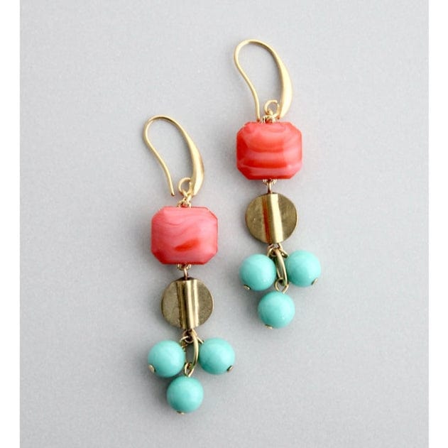 EAR-JM Salmon and Turquoise Dangle Earrings