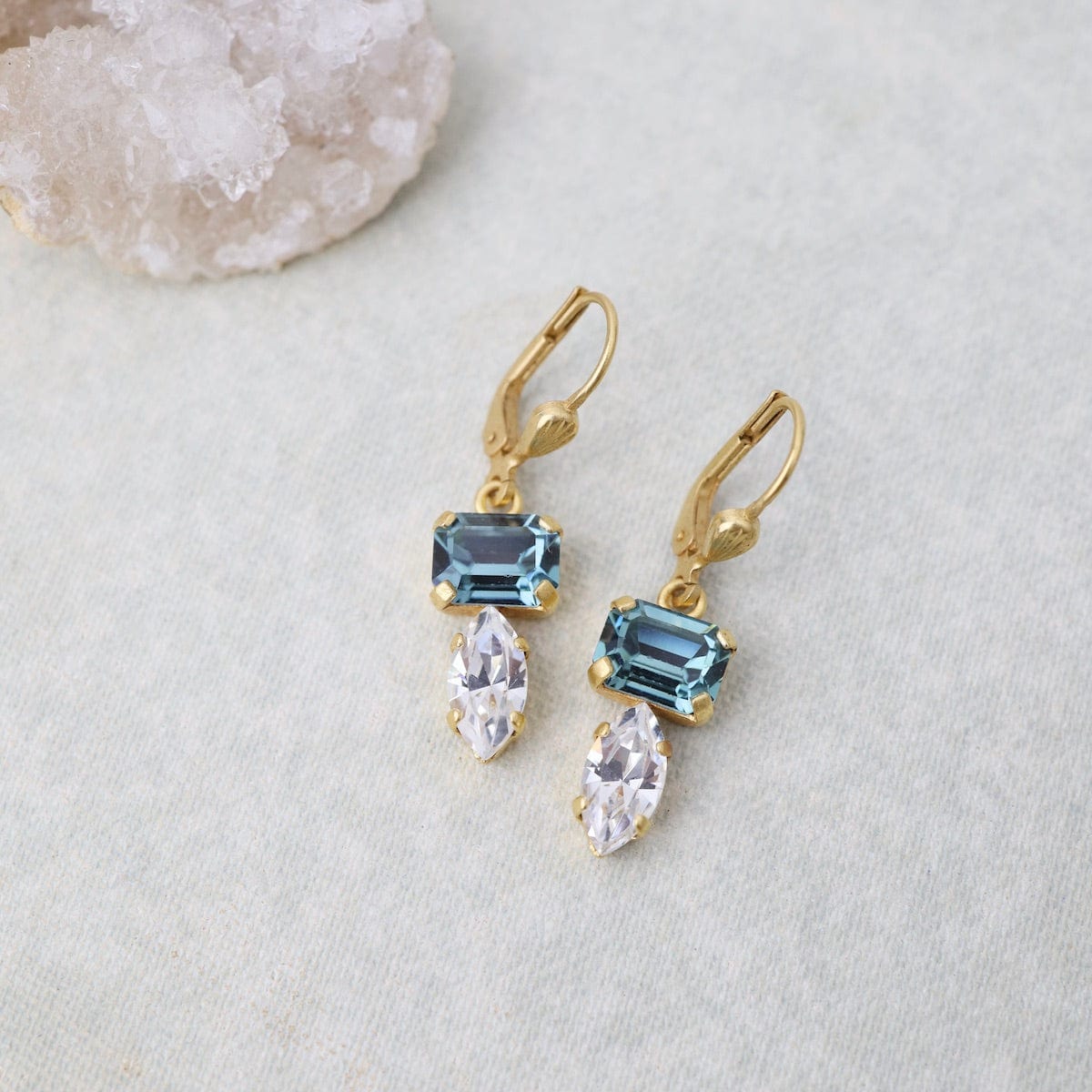 EAR-JM Sapphire & Shade Double Crystal Earrings - Gold Pl