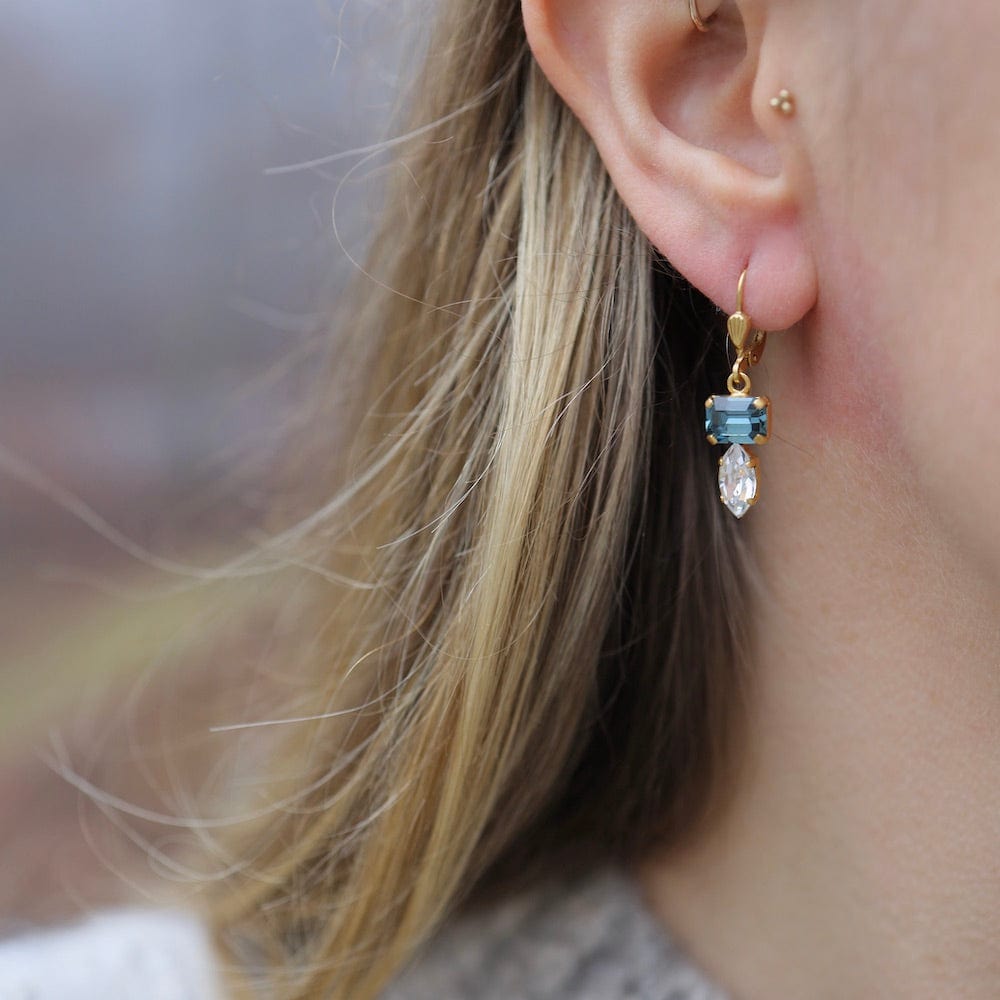 EAR-JM Sapphire & Shade Double Crystal Earrings - Gold Plate