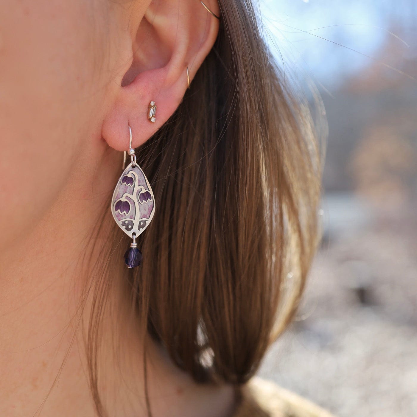 EAR-JM Silver Bell Flower Bellas in Purple