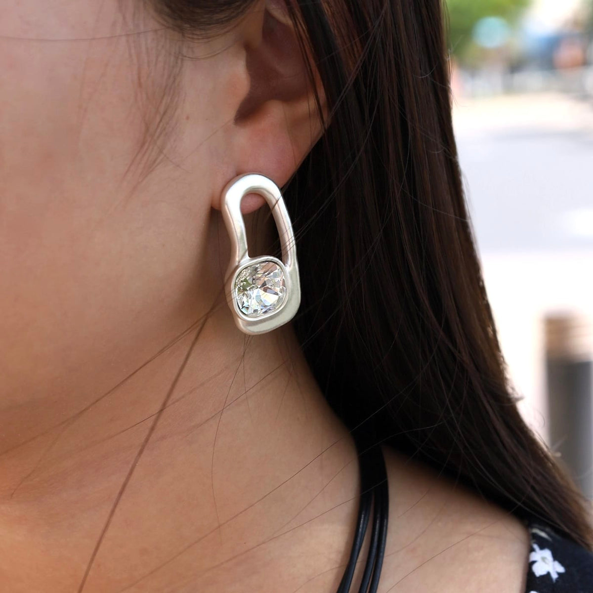 EAR-JM Silver Crystal Loop Earrings