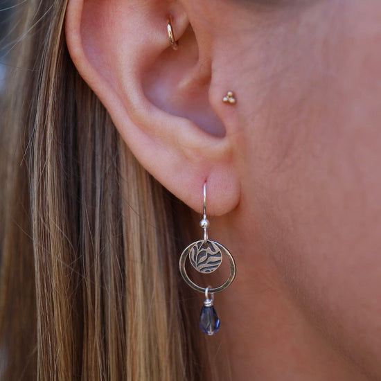EAR-JM Silver Hoop, Disc, and Hanging Blue Bead Earrings