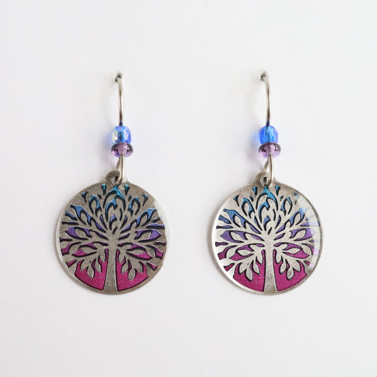 EAR-JM Silver & Magenta Tree of Life Earring