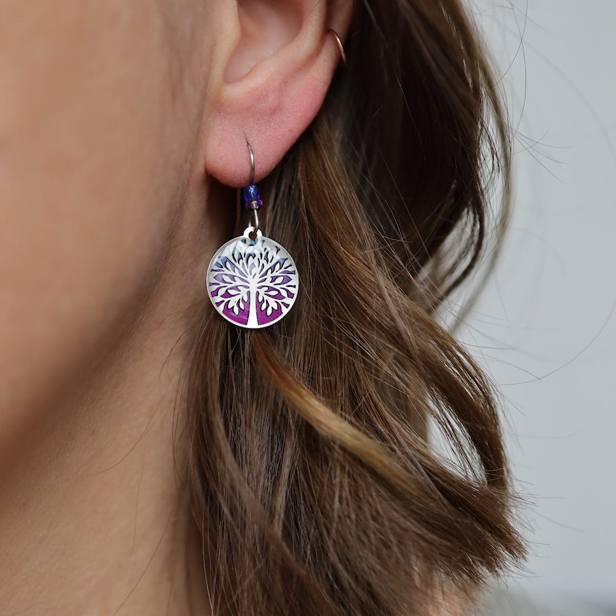 EAR-JM Silver & Magenta Tree of Life Earring