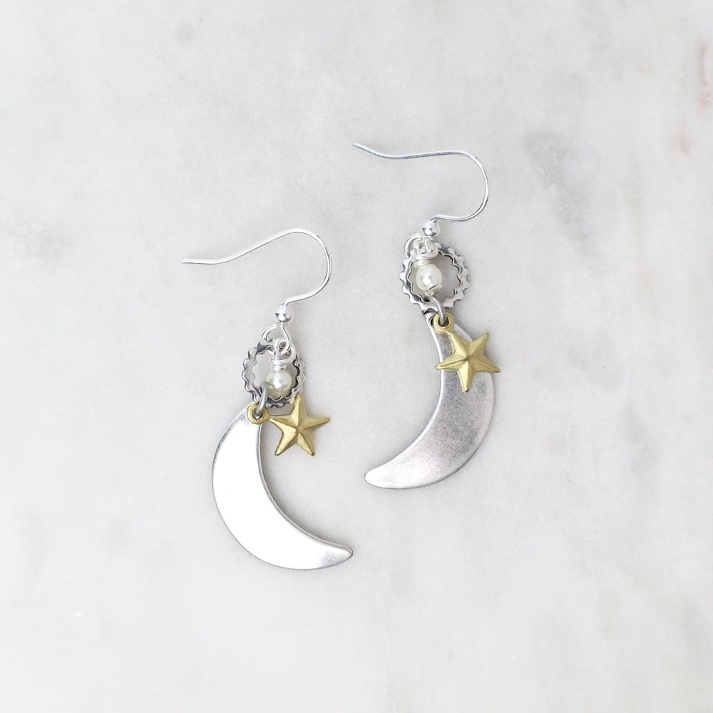 EAR-JM Silver Moon with Gold Star Earrings  - Plated Surg