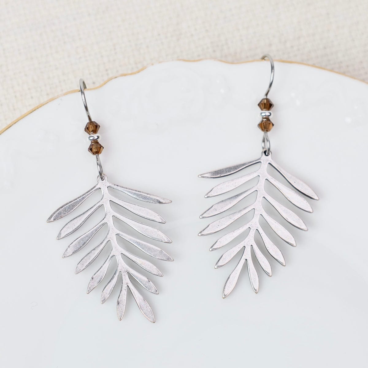 EAR-JM Silver Plated Fern Leaf Earrings - Plated Surgical