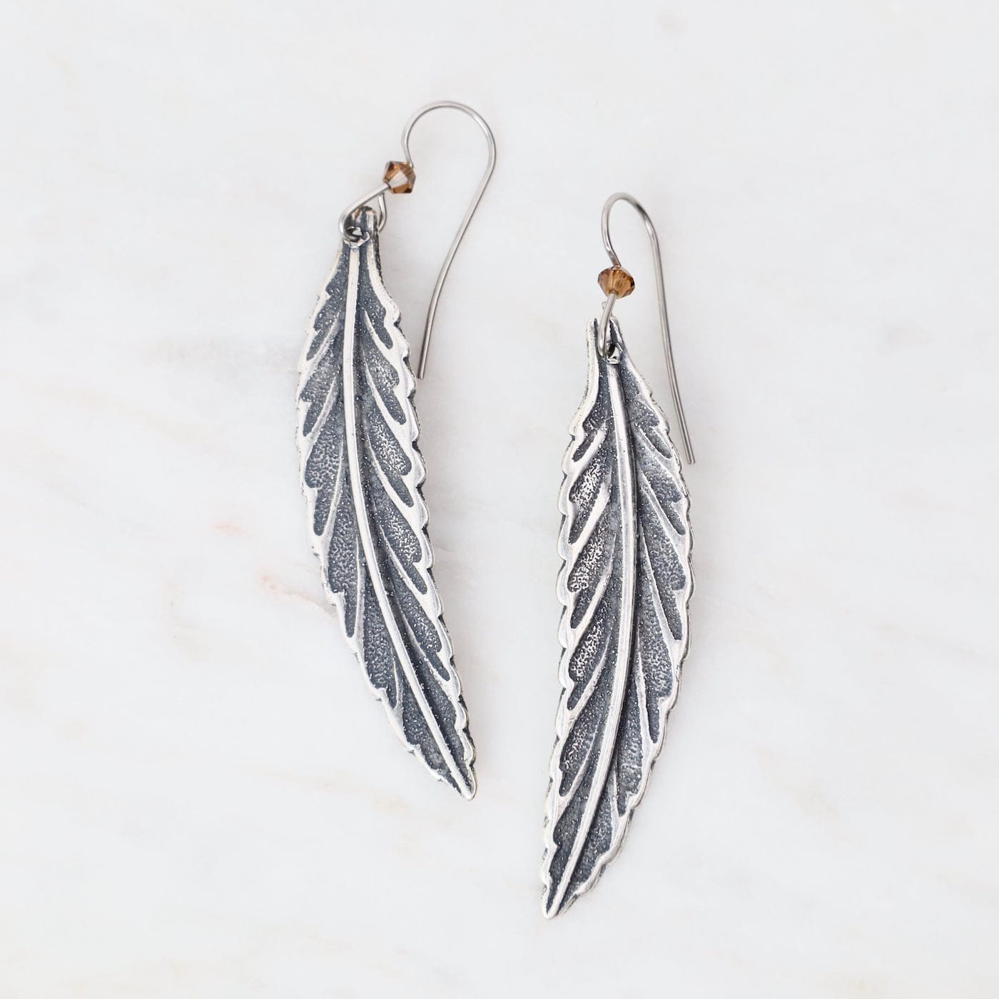 EAR-JM Silver Plated Long Leaf Earrings