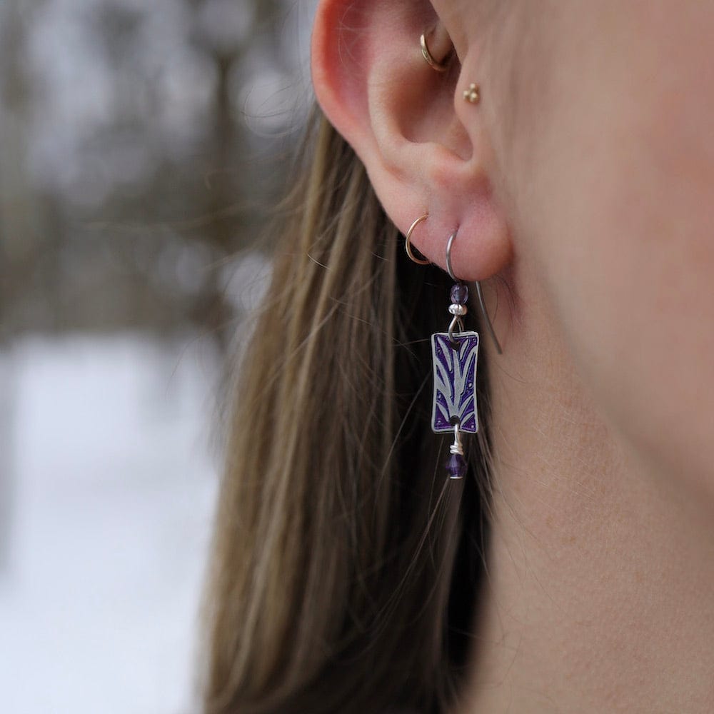 EAR-JM Silver Tone and Magenta Aloe Plant Earrings