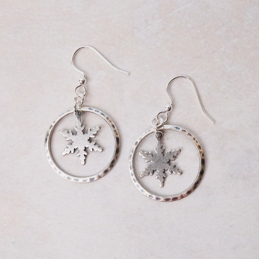 EAR-JM Silver Tone Snowflake in Hoop Earrings