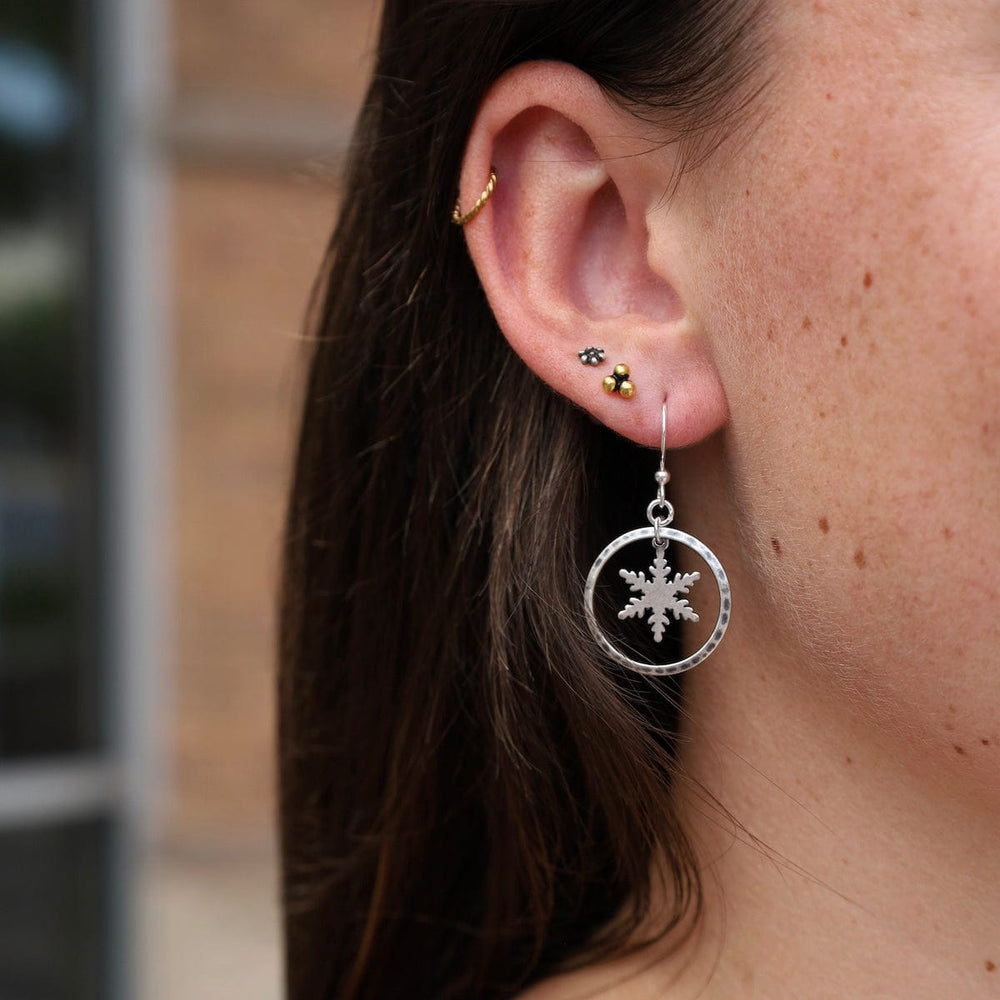 EAR-JM Silver Tone Snowflake in Hoop Earrings