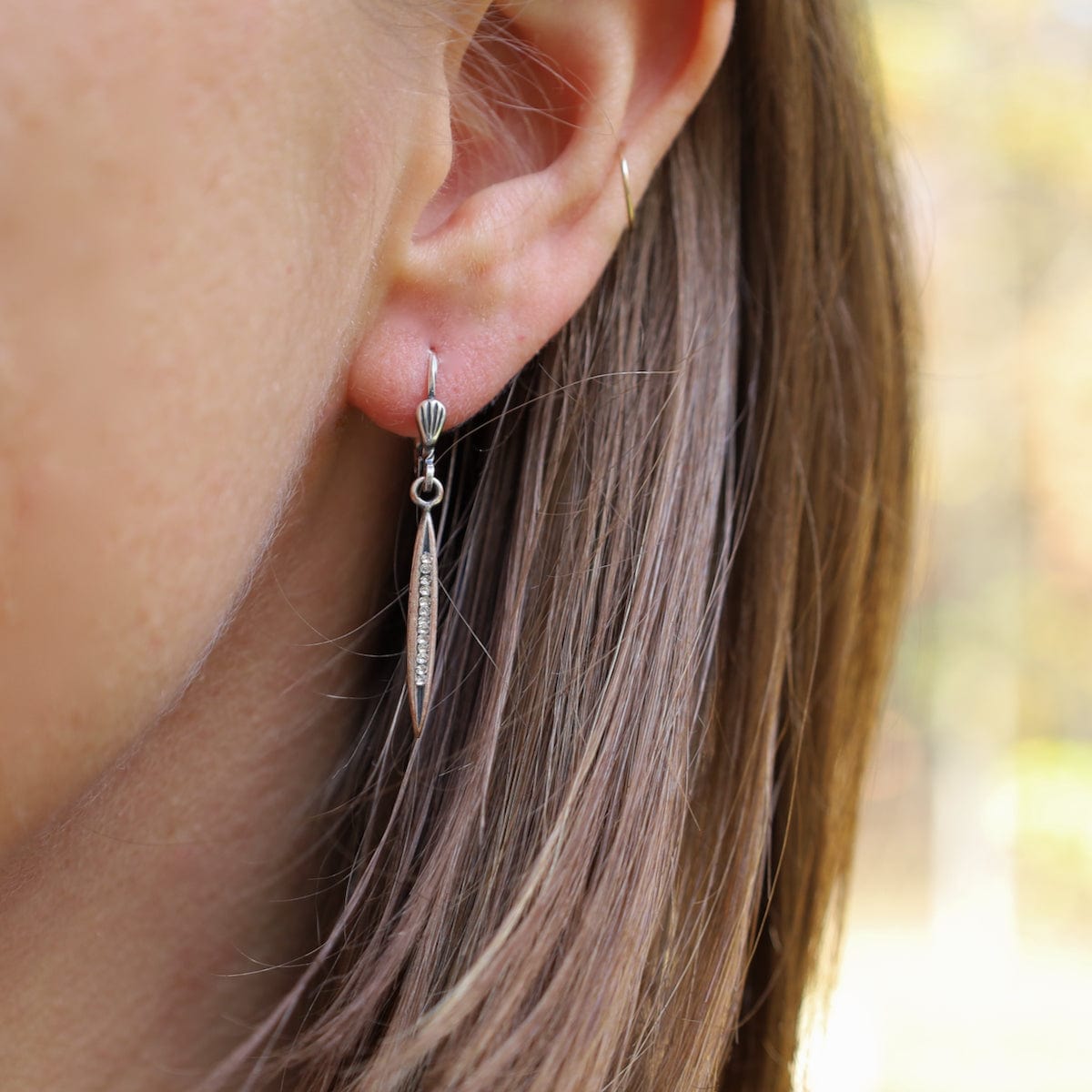 EAR-JM Small Crystal Willow Leaf Drop Earring - "old silver"