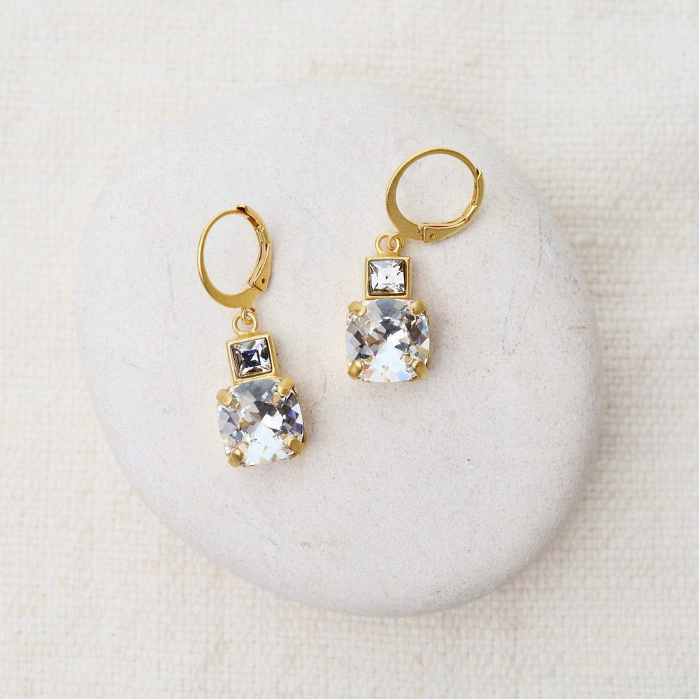 
                  
                    EAR-JM Square Crystal Drop Earrings - Gold Plate
                  
                