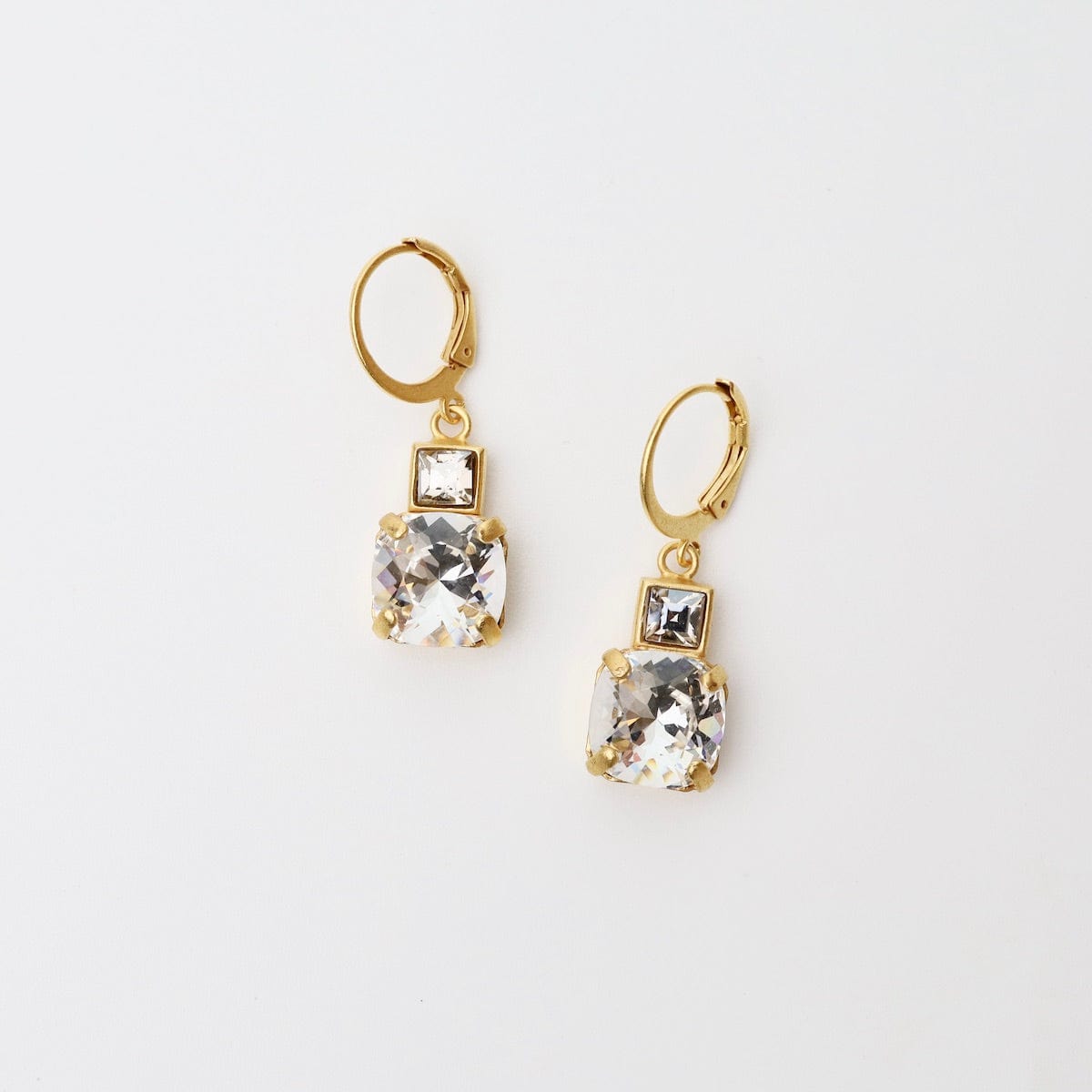 EAR-JM Square Crystal Drop Earrings - Gold Plate