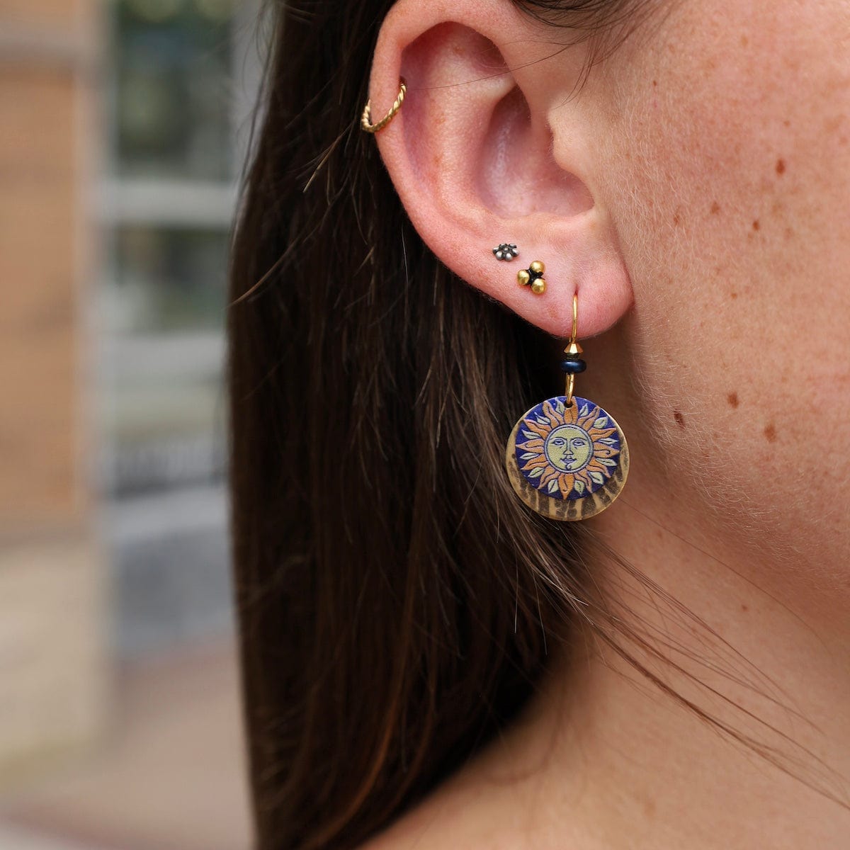 EAR-JM Sun on Bronze Back with Swarovski Crystals Earrings