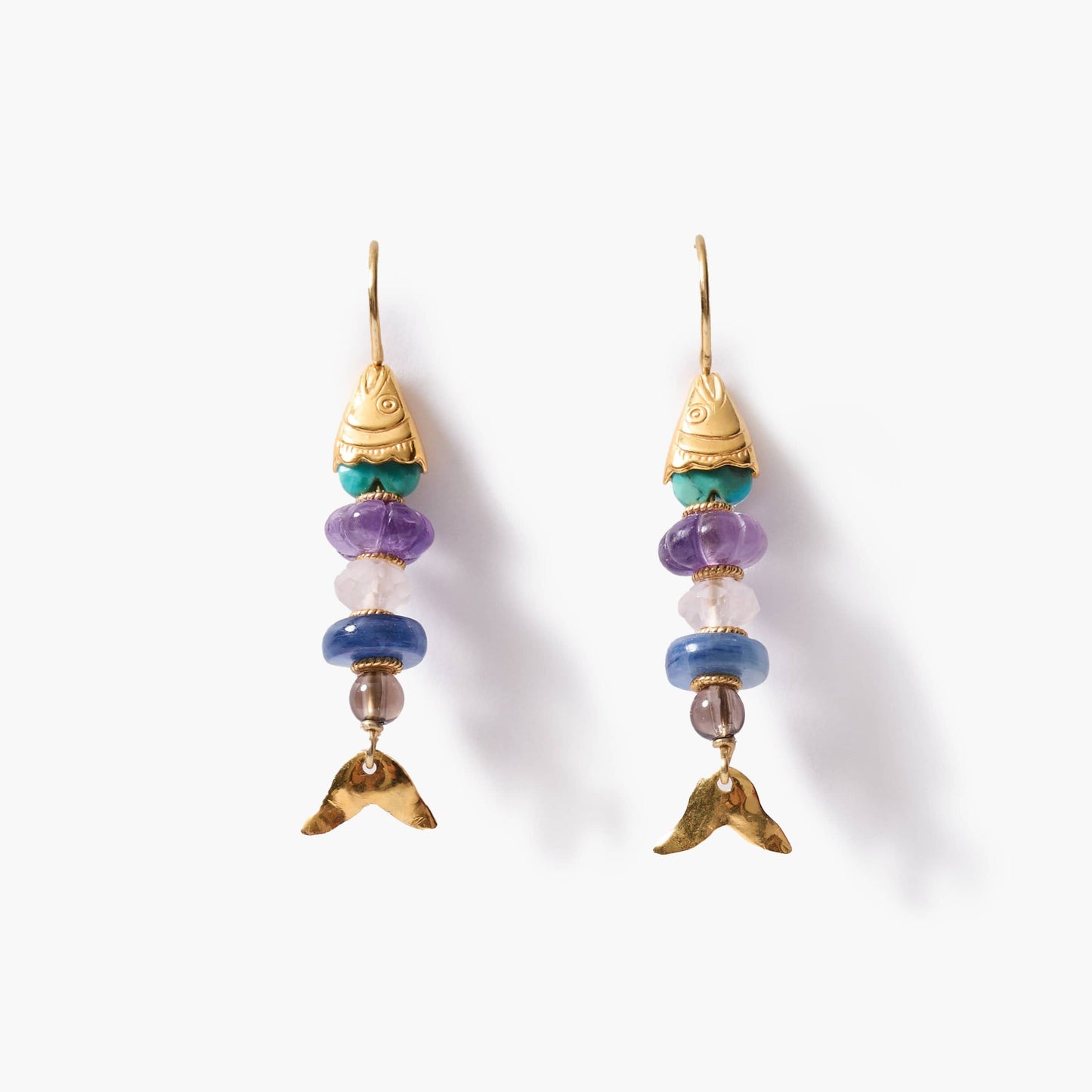 EAR-JM Swimming Fish Earrings - Multi Stone