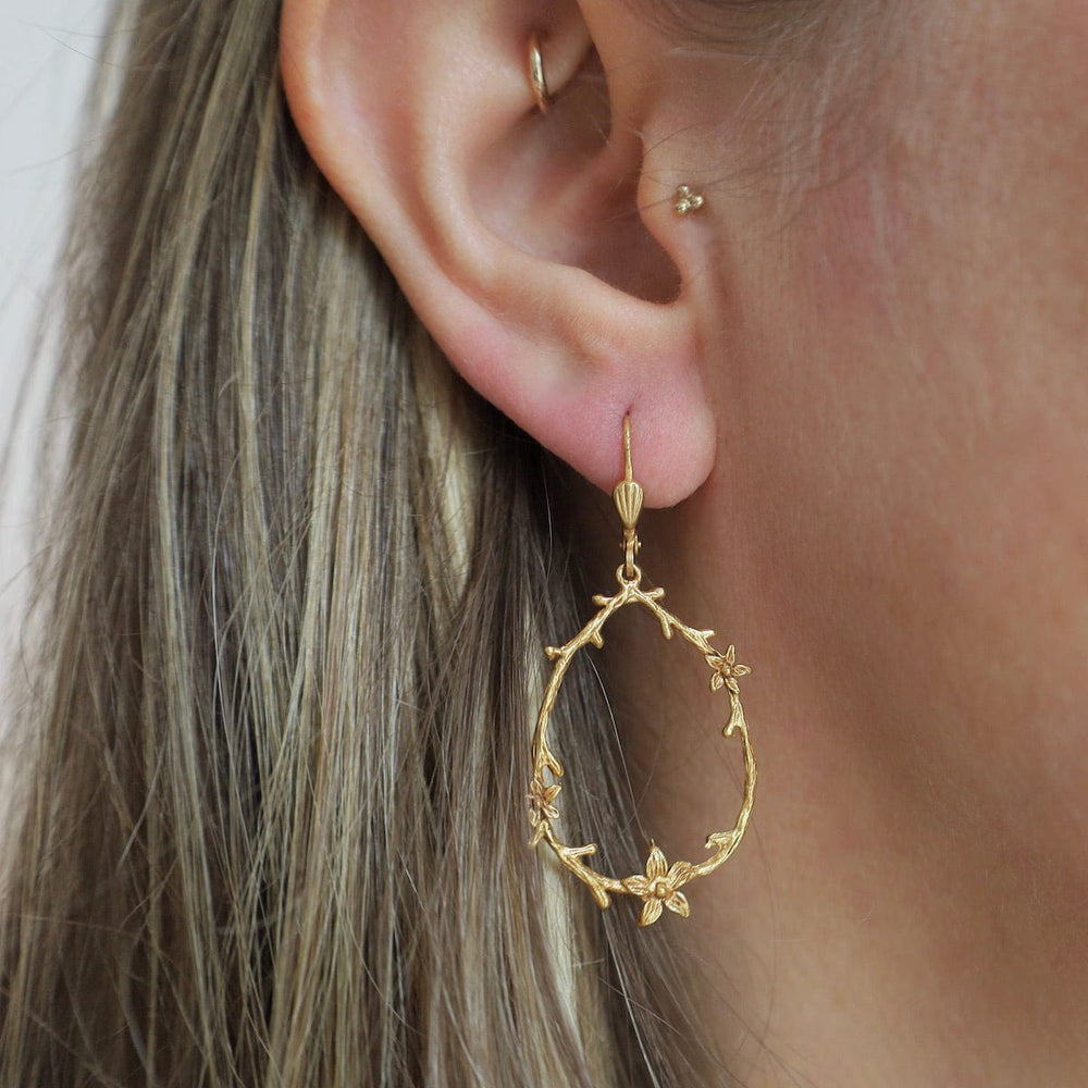 EAR-JM Teardrop Branch with Flowers Earrings - Gold Plate