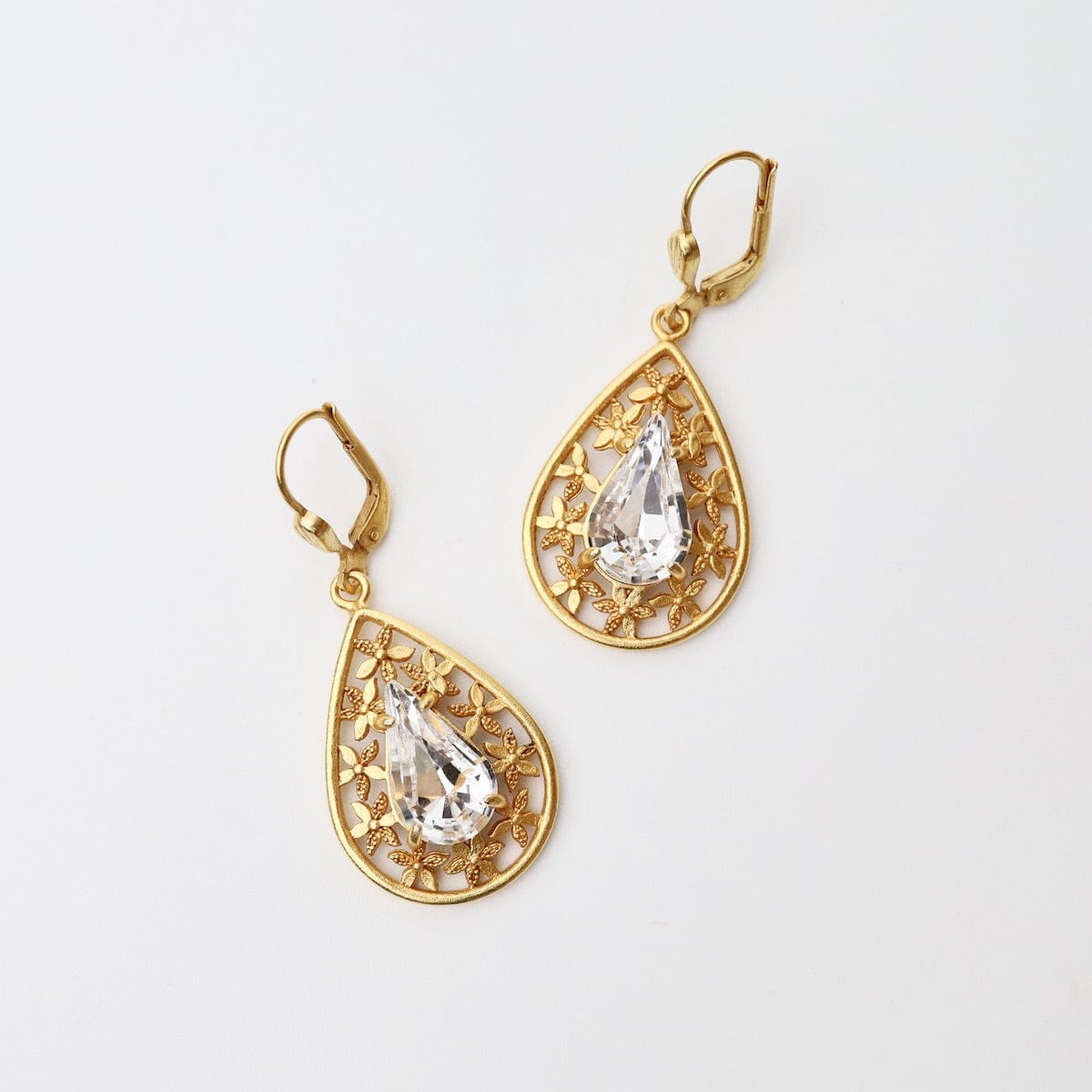 EAR-JM Teardrop Crystal Earrings - Gold Plate