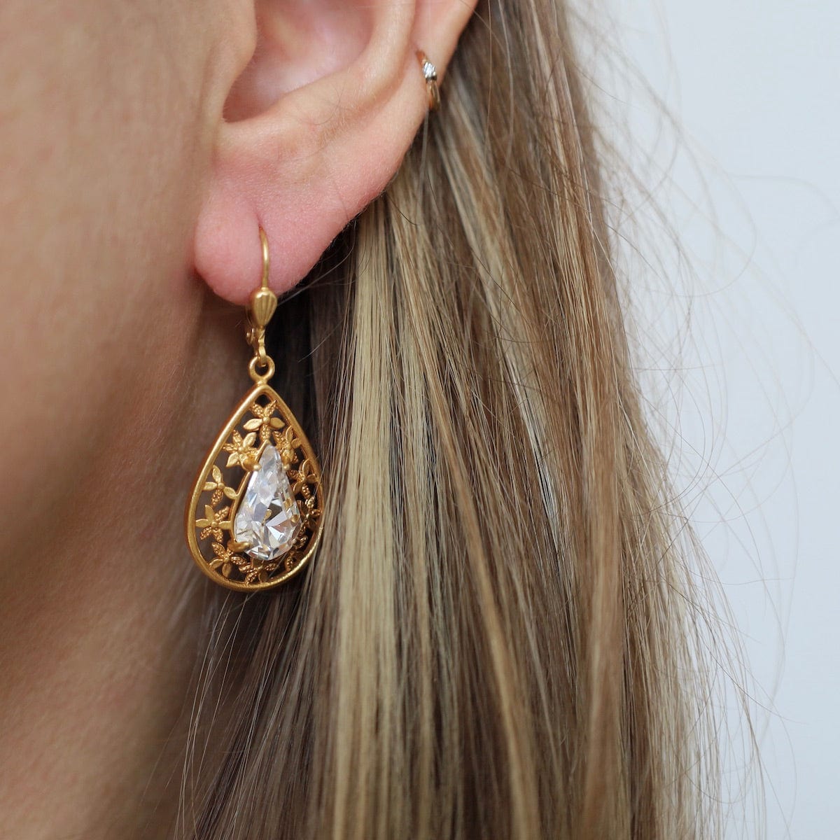 EAR-JM Teardrop Crystal Earrings - Gold Plate