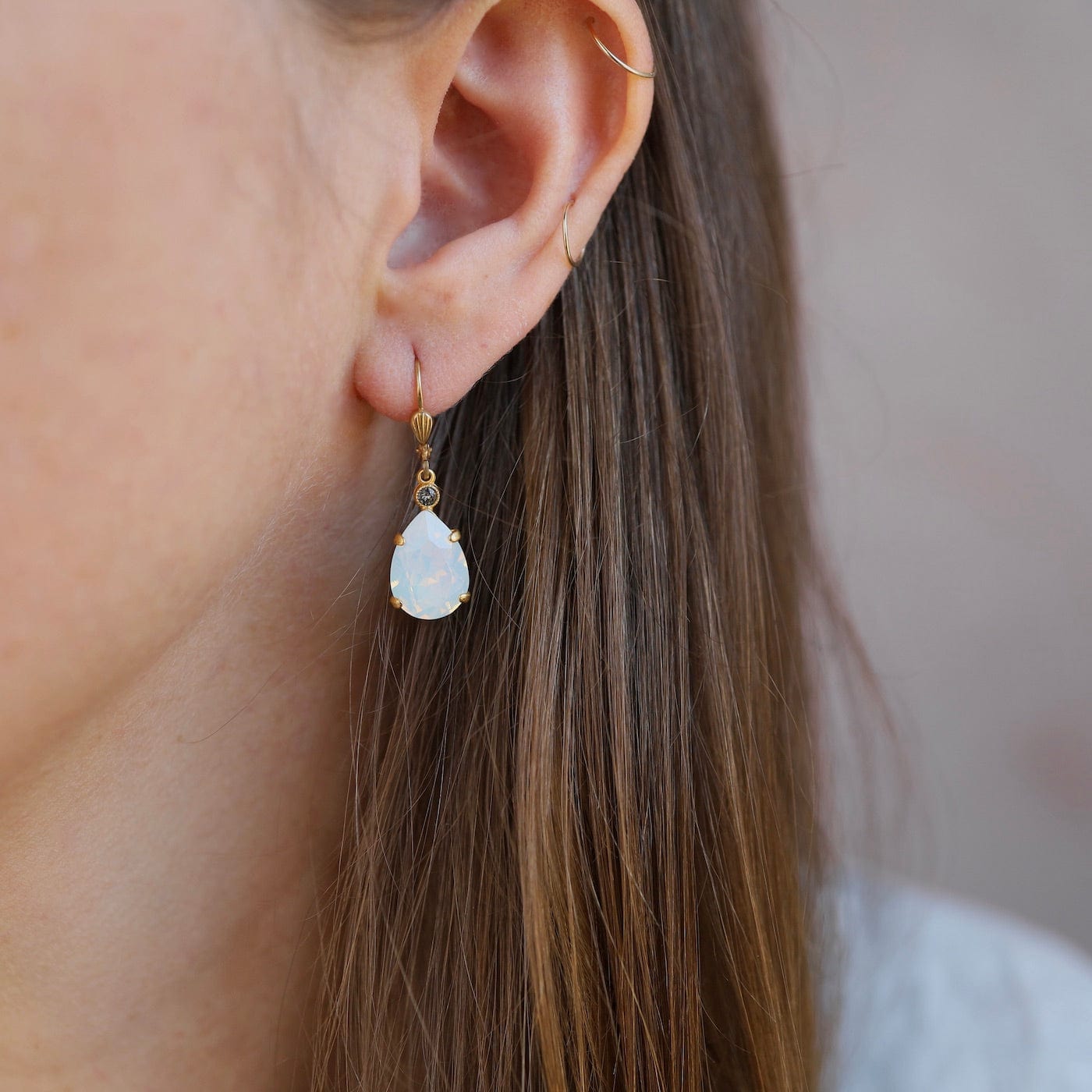 EAR-JM Teardrop Earring with White Opal Crystals