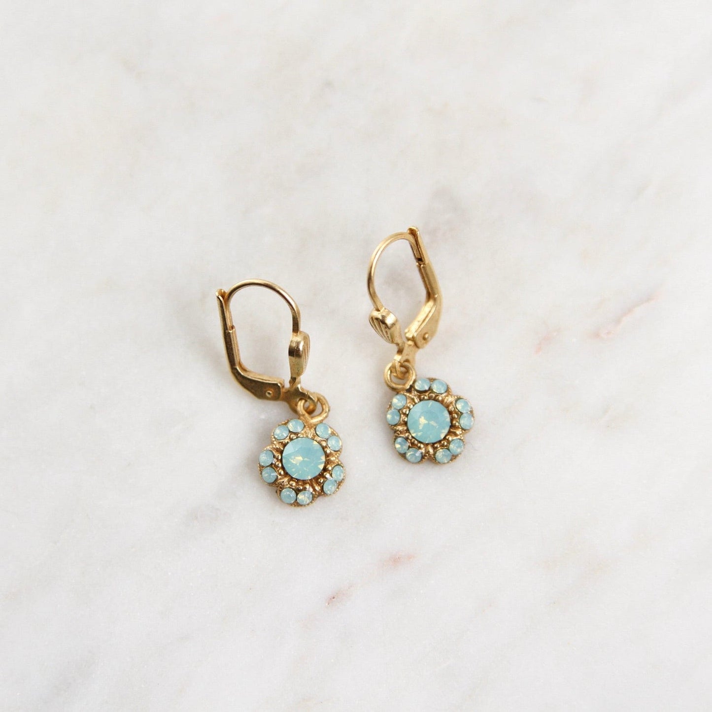 EAR-JM Tiny Flower Drop Earring with Pacific Opal Crystal