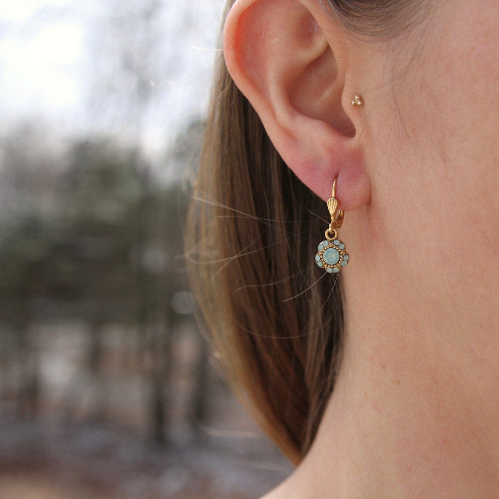 EAR-JM Tiny Flower Drop Earring with Pacific Opal Crystal