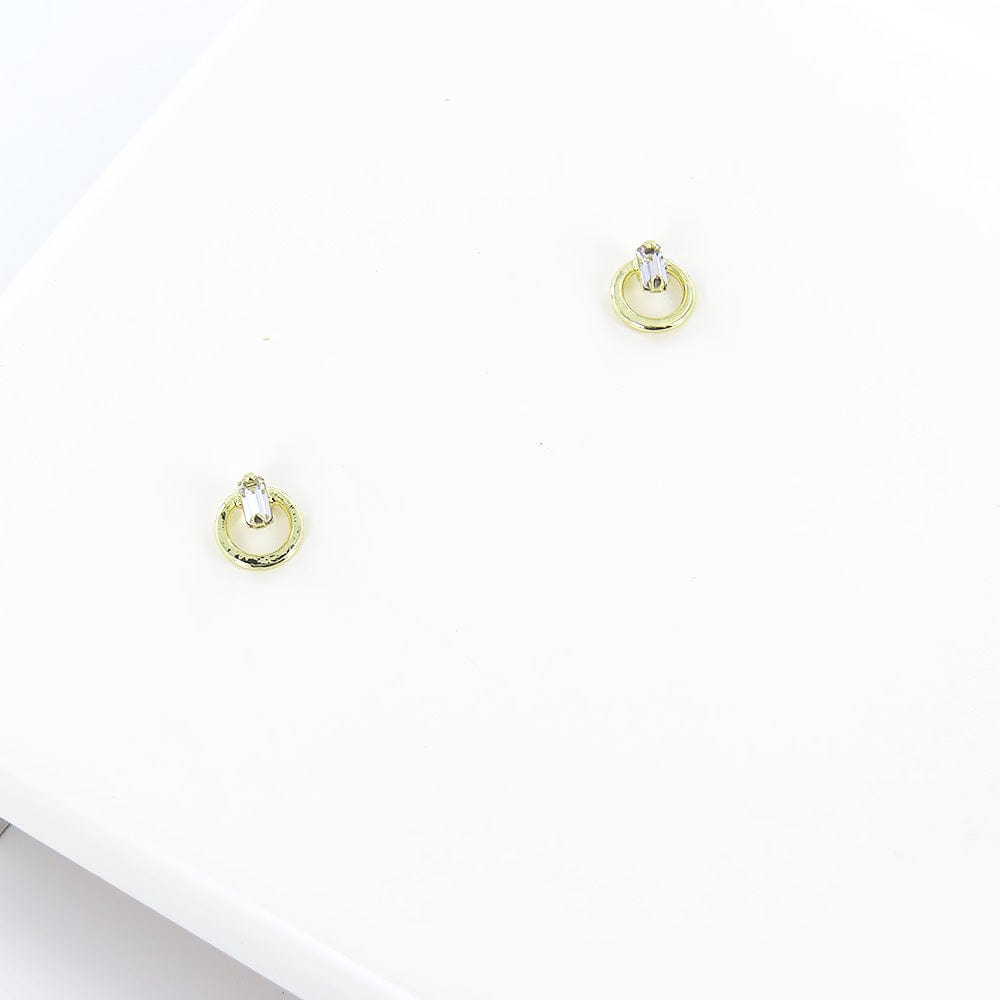 EAR-JM TINY RING AROUND THE BAGUETTE STUD