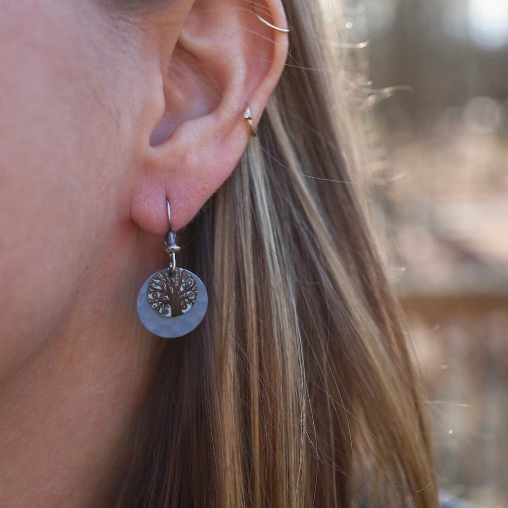 EAR-JM Tree of Life with Blue Disc Earrings