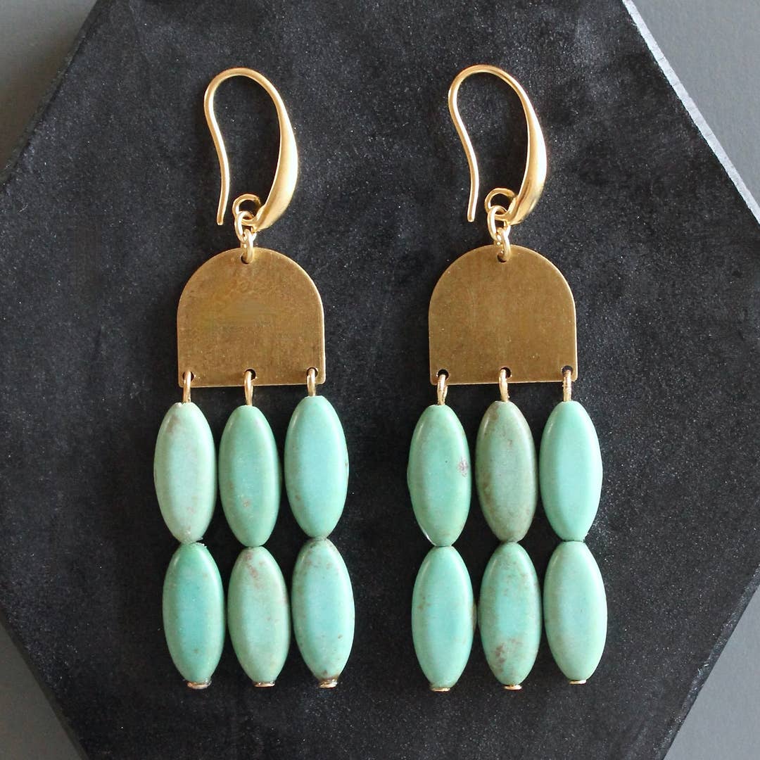 EAR-JM Turquoise and Brass Geometric Earrings