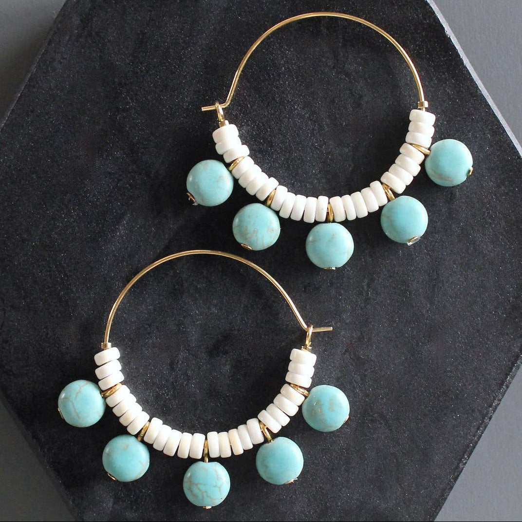 EAR-JM Turquoise and White Hoop Earrings