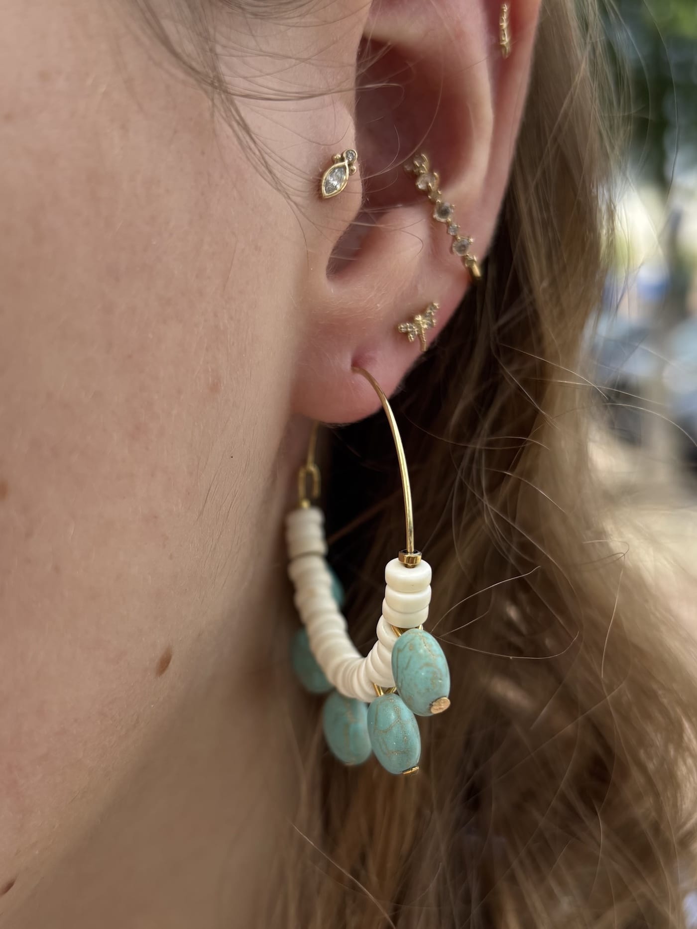 EAR-JM Turquoise and White Hoop Earrings