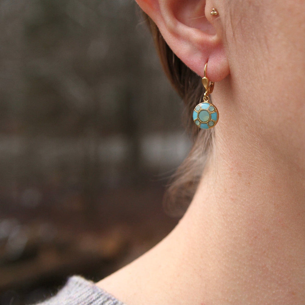 EAR-JM Turquoise Enamel and Pacific Opal Crystal Dangle Earring