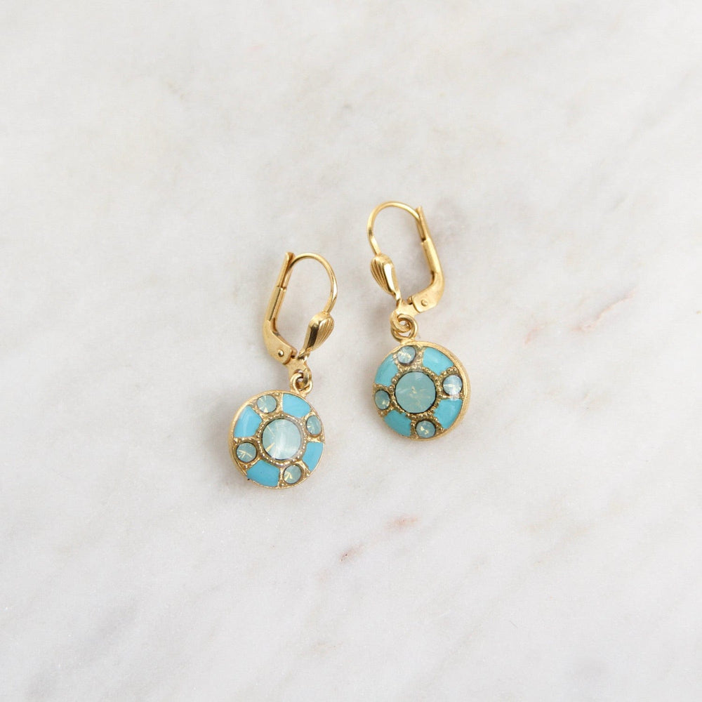 EAR-JM Turquoise Enamel and Pacific Opal Crystal Dangle Earring