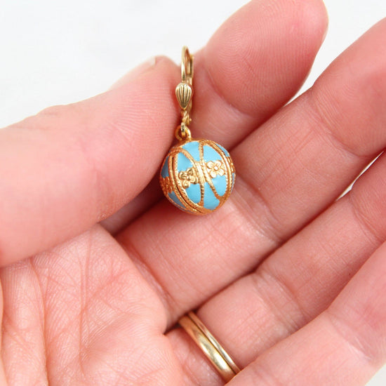 EAR-JM Turquoise Enamel Ball Drop Earring - Gold Plate