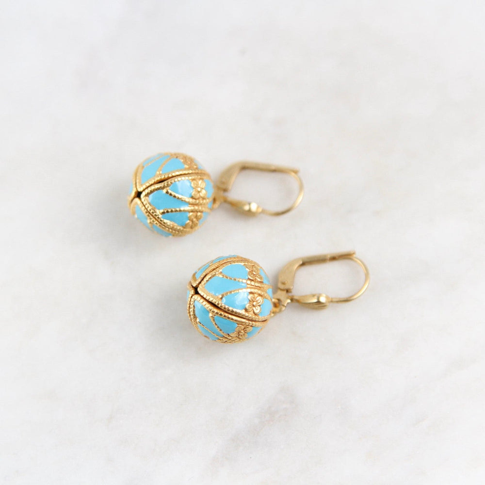 EAR-JM Turquoise Enamel Ball Drop Earring - Gold Plate