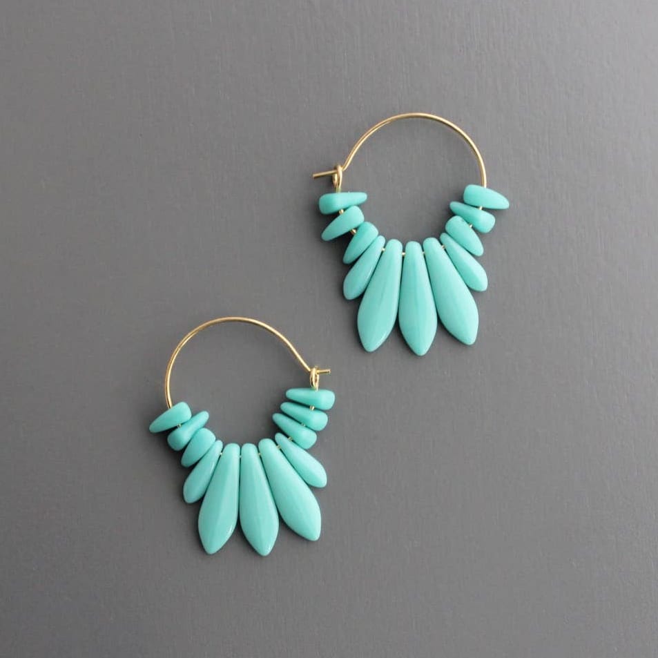 EAR-JM Turquoise Fan Hoop Earrings