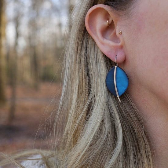EAR-JM Two Tone Blue Leaf Earrings