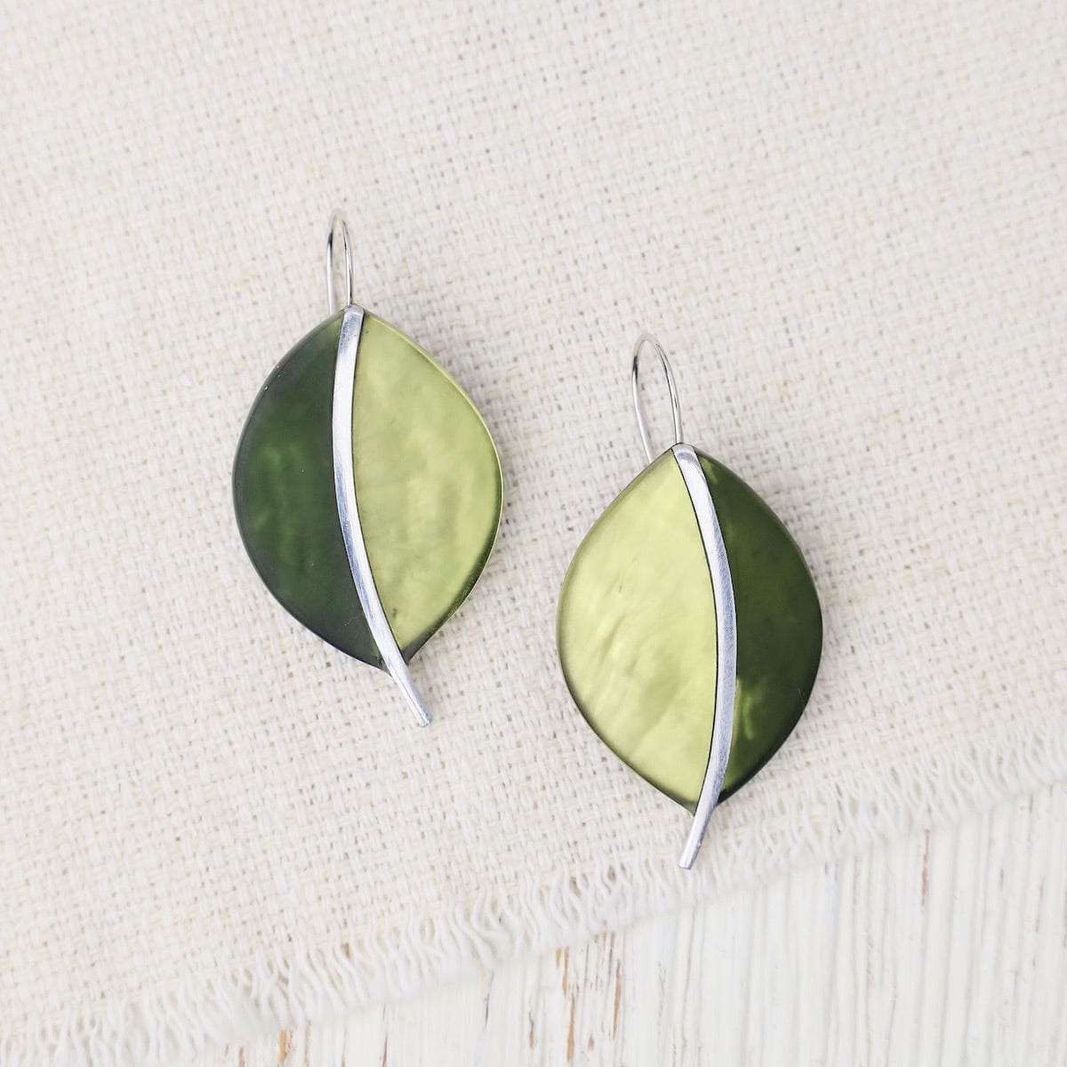 EAR-JM Two Tone Green Leaf Earrings