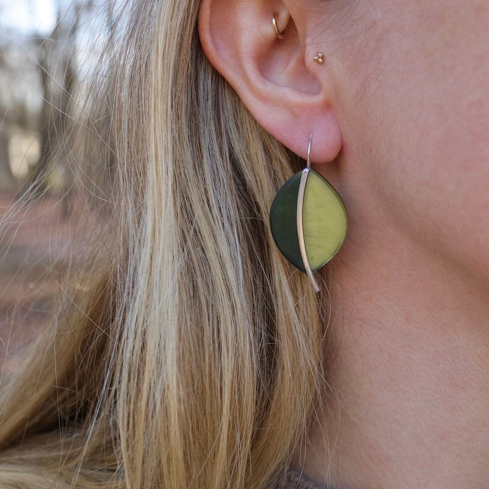 EAR-JM Two Tone Green Leaf Earrings