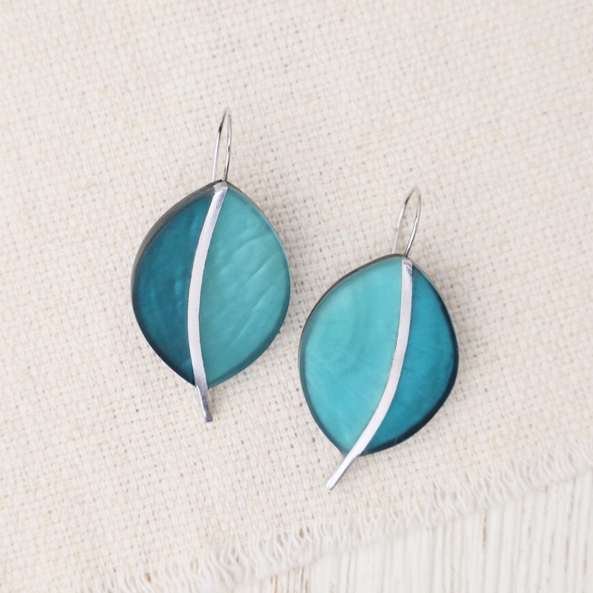 EAR-JM Two Tone Teal Leaf Earrings