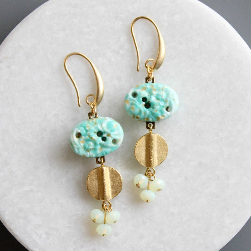 EAR-JM Vintage Turquoise Glass Cluster Earrings