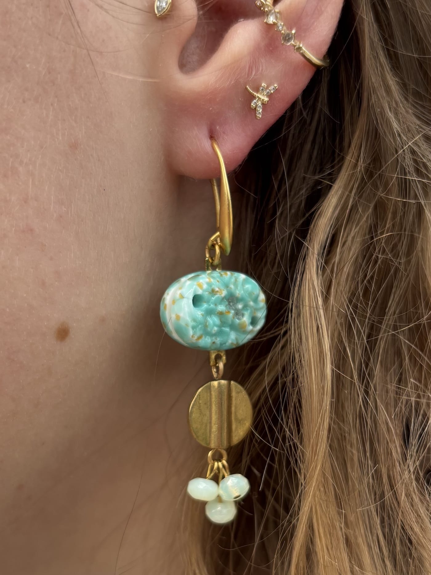 EAR-JM Vintage Turquoise Glass Cluster Earrings
