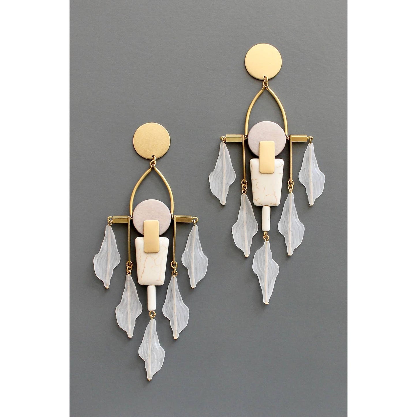 EAR-JM White and Gray Shoulder Duster Post Earrings