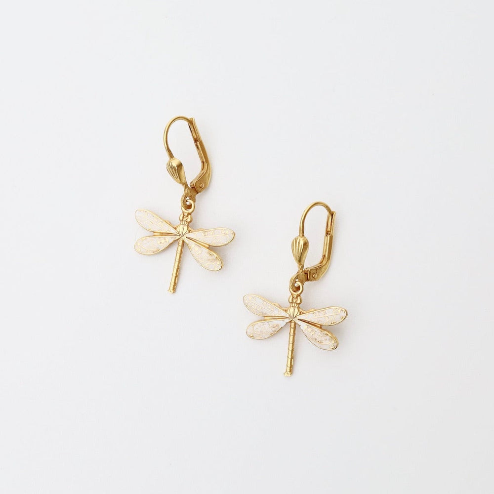 
                  
                    EAR-JM White Enamel Dragonfly Earrings - Gold Plate
                  
                