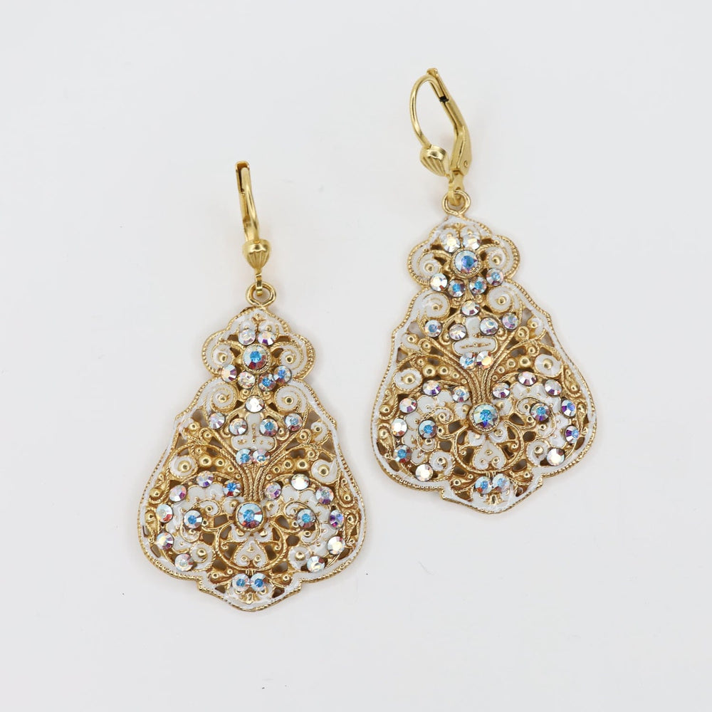 EAR-JM White Enamel & Filigree Drop Earring